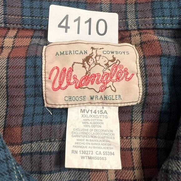 Wrangler Shirt American Cowboys Mens XXL Pearl Snap Button Down Plaid Western - Picture 8 of 9